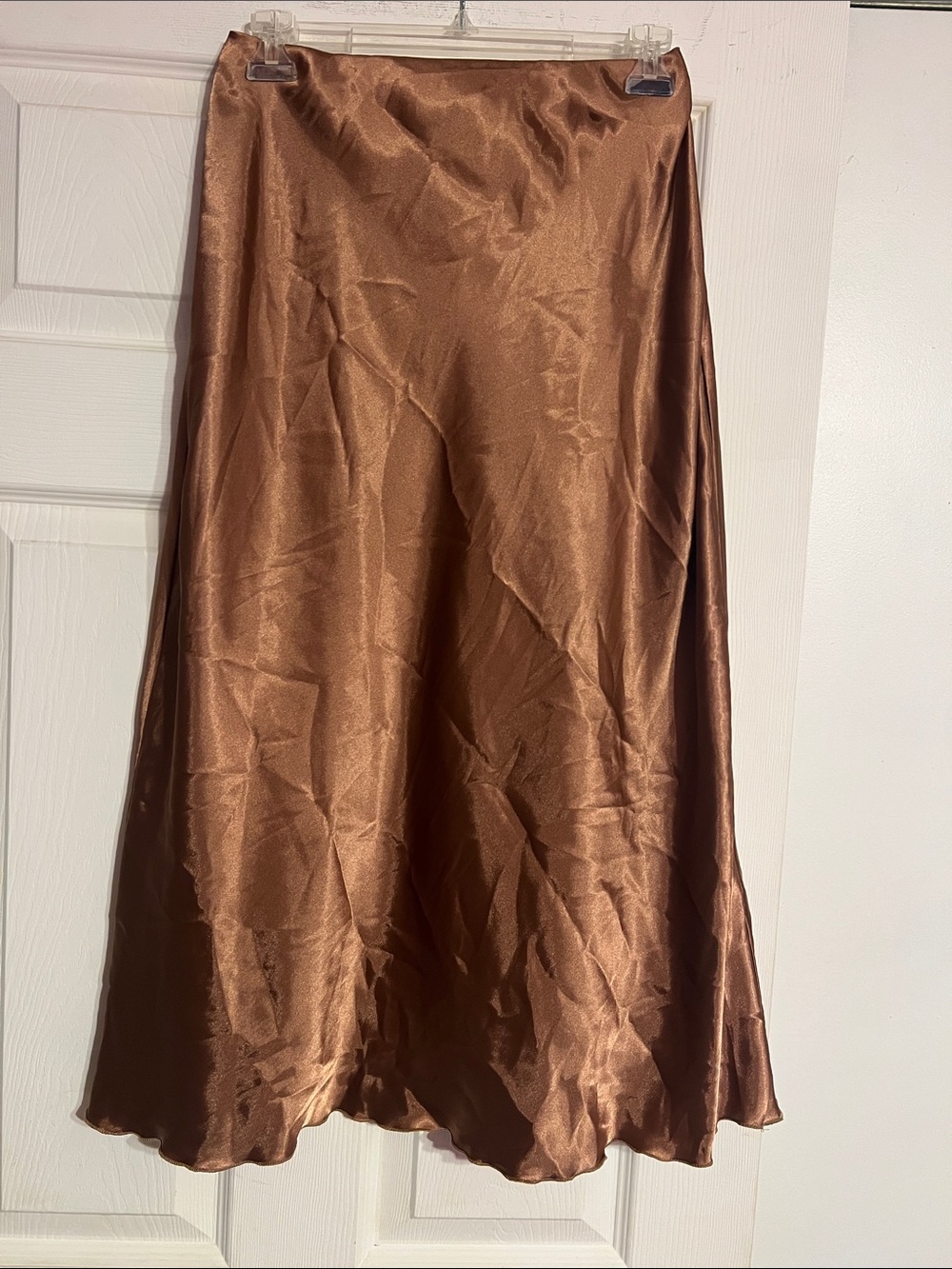 Nicole Miller Bronze Brown Satin Slip Midi Skirt - Picture 3 of 13